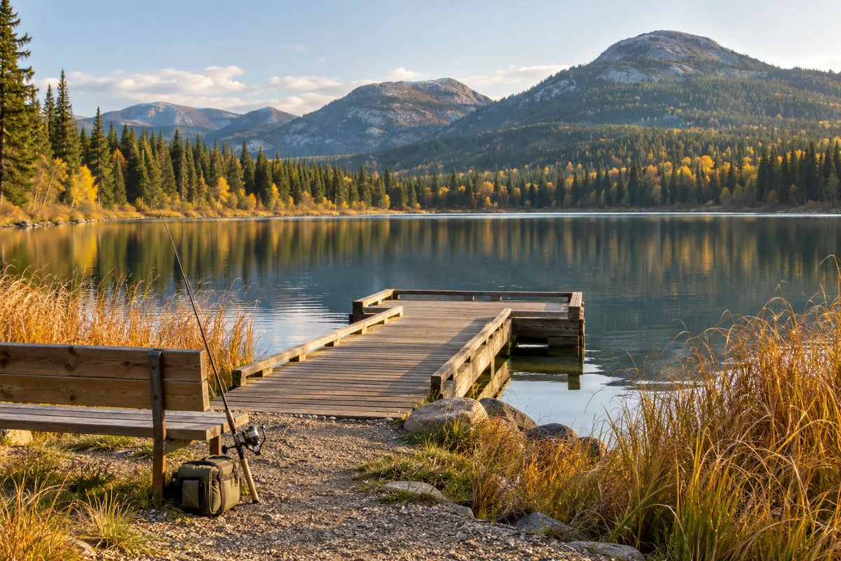 A generic Interior British Columbia-style lake fishing dock