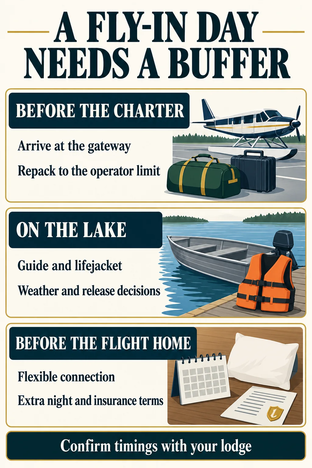 A fly-in fishing trip needs planning before the charter, on the lake and before returning home