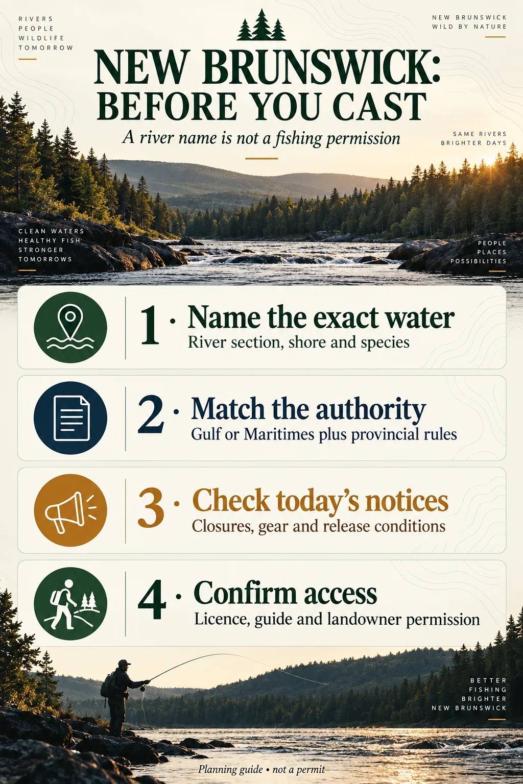 New Brunswick fishing checks: exact water, authority, current notices and access