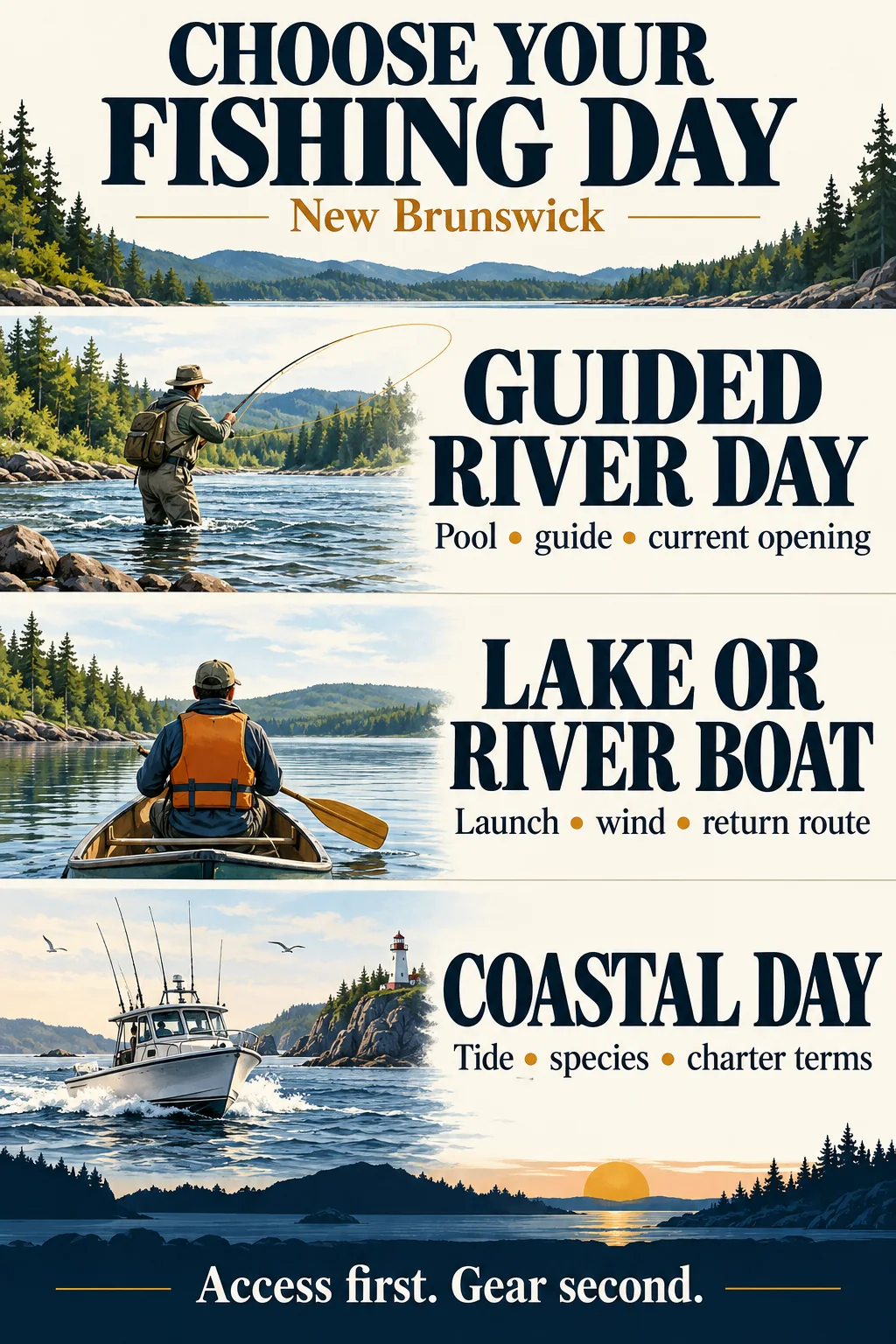 Choose a guided river day, a lake or river boat day, or a coastal day